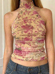 Pydshop Boho Floral Print Turtleneck  Halter Top