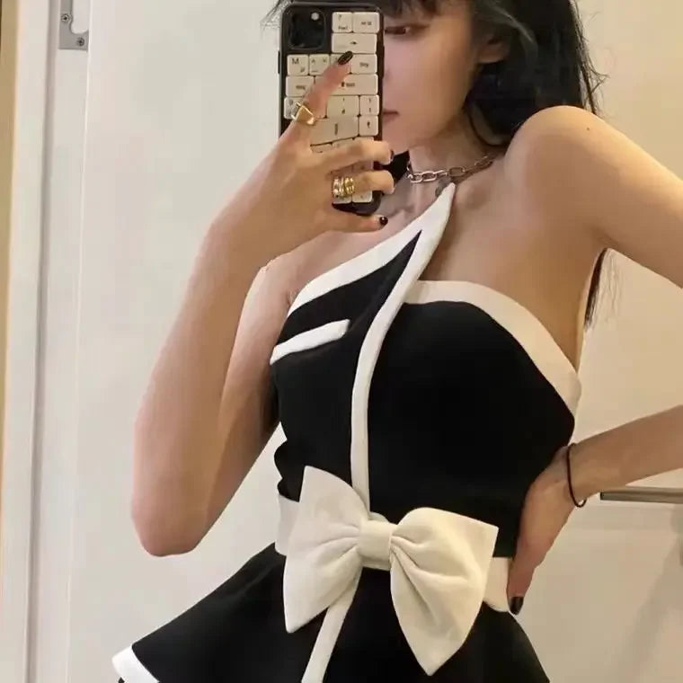 Pydshop Black Tube Top with Contrast Bow