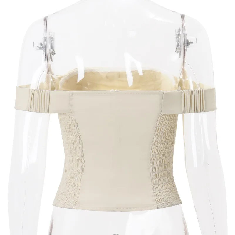 Pydshop Apricot Open-Shoulder Bow Lace Up Top