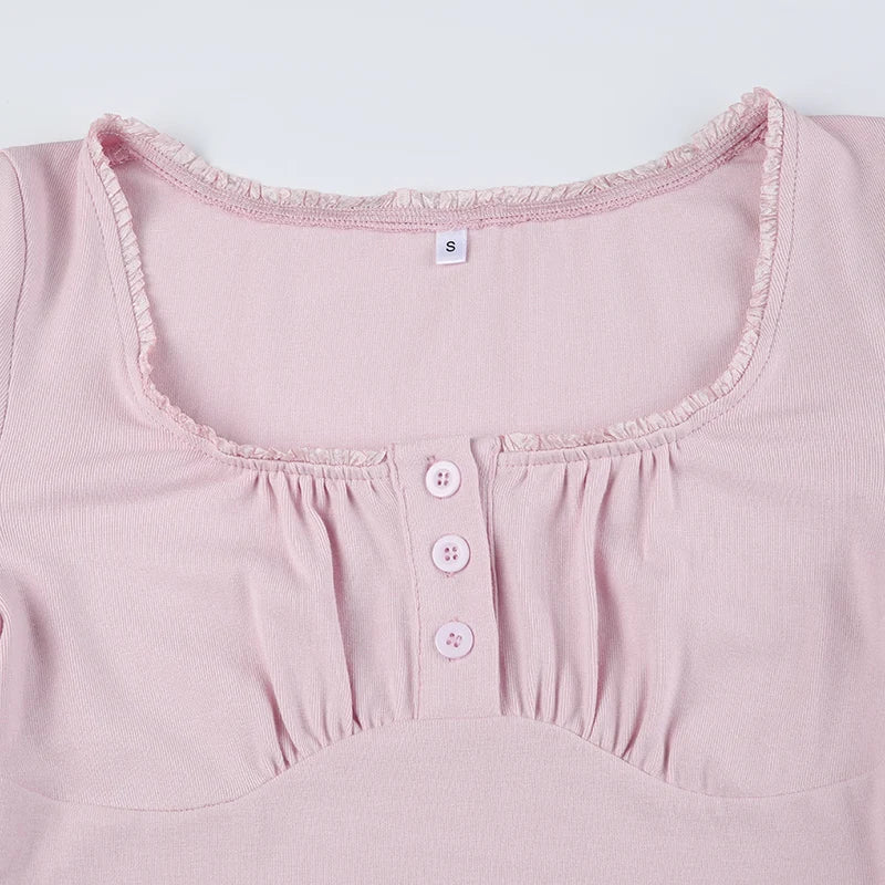 Pydshop 2024 Fashion Woman tops y2k style Sweet Pink Skinny Buttons Crop Top