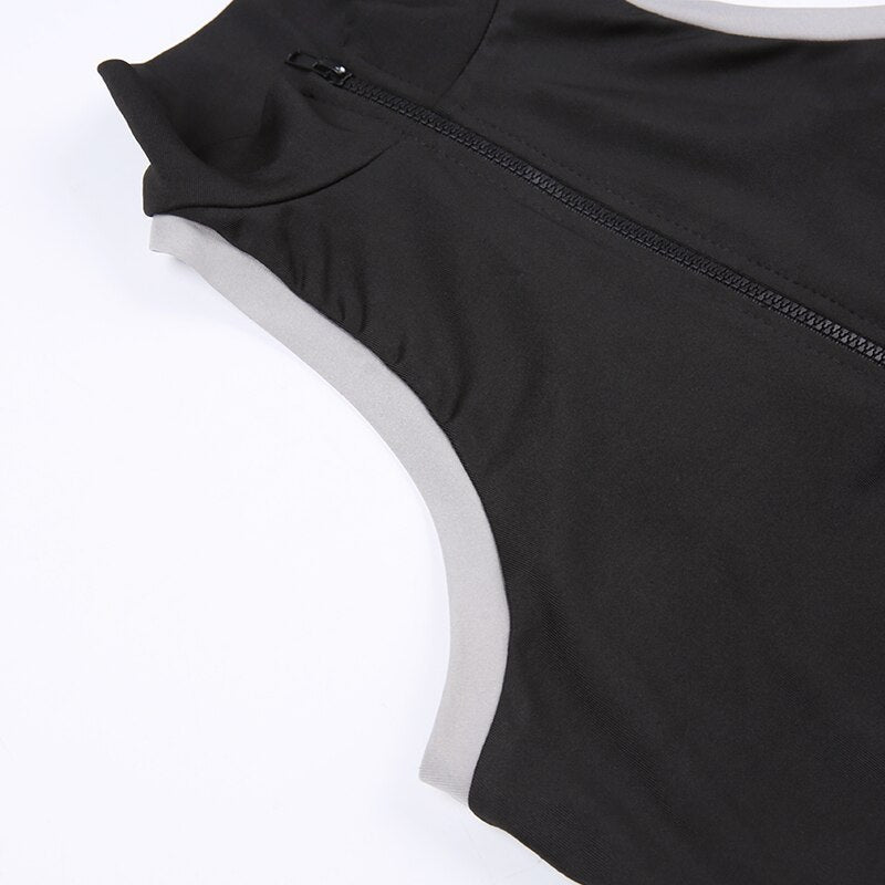 Pydshop Black Stripe Stand Collar Short Top