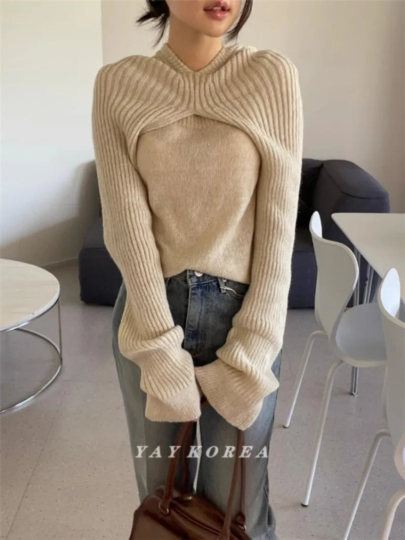 Pydshop 2024 New Hoodie Long Sleeve Knitted Tops Mujer+ Y2k E-Girl Slim Fit Vest for Women Autumn Winter All-match Two Piece Sets