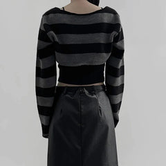 Pydshop 2024 Fashion Woman tops y2k style Gothic Stripe Buttons Up Knit Crop Top