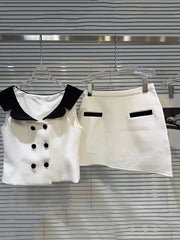 Pydshop Contrast Short Sleeve Buttoned Vest Top And Mini Skirt Set