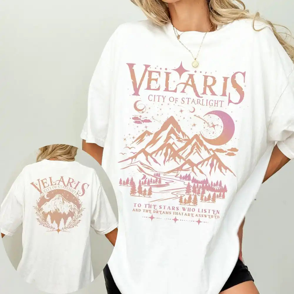 Pydshop ACOTAR Velaris Shirt Sarah J Maas Book Boyfriend Book Lover Gift100% Cotton Loose Retro Shirt Unisex Tee Fantasy Apparel Y2K Top