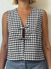 Pydshop Women Y2k Gingham Tie front Tank Top Sleeveless V-Neck Open front Vest Crop Top Aesthetic Vintage Summer Cami Shirt Streetwear
