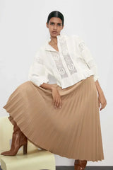 Pydshop White Lace Cotton Floral Embroidery Puff Sleeve Top