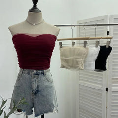 Pydshop Ladies Sexy Thai Hot Girl Mesh Splicing Chest Wrap Sleeveless Top Short Navel Baring Slim Tube Top With Breast Pads 8865 Outfits