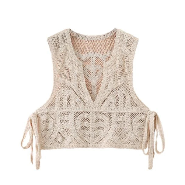 Pydshop Crochet Lace-Up Crop Top