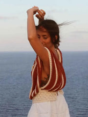 Pydshop Backless Bat Sleeve Knitted Beach Cover-Up Top