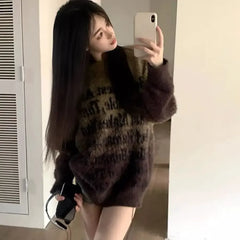 Pydshop  -  Gradient Sueter Mujer Women Autumn Letter Long Sleeve Top Oversized Sweater Women Jumper Casual Outfit Korean Y2k Clothes
