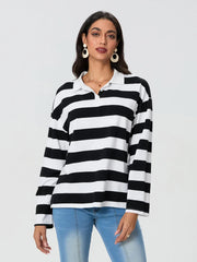 Pydshop Harajuku Striped Sweatshirt Women Y2k Preppy Style Turn-down Collar Loose Pullover Korean Fashion Sweatshirt Long Sleeve Tops