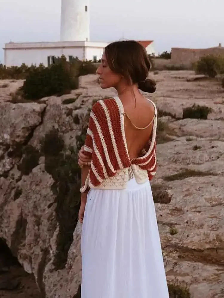 Pydshop Backless Bat Sleeve Knitted Beach Cover-Up Top