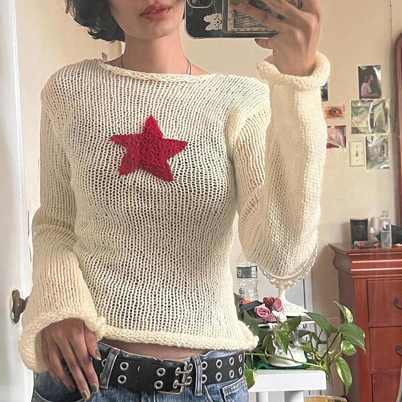 Pydshop Star Embroidery Knitted Top