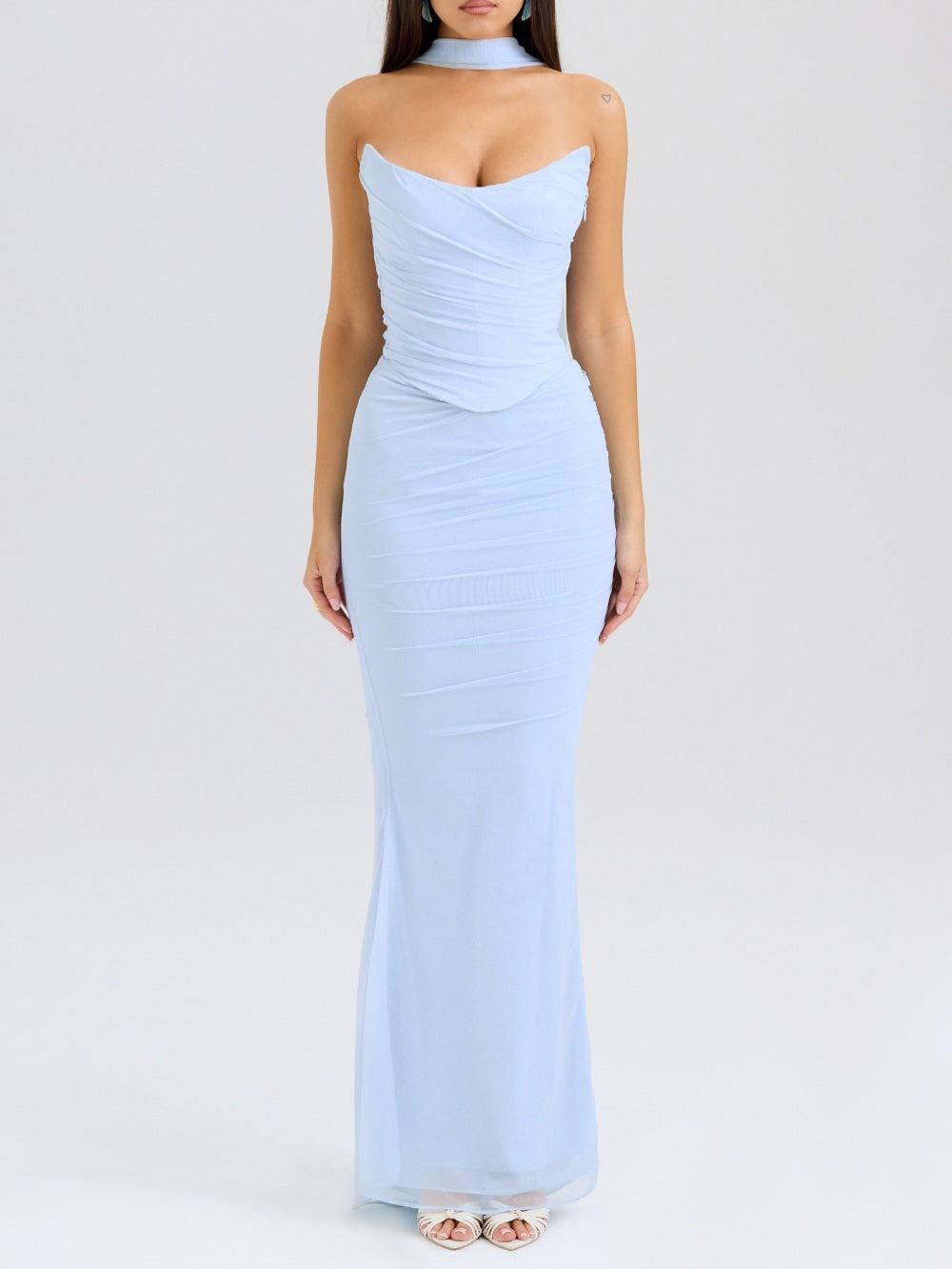 Strapless Corset & Fluted Hem Maxi Skirt Set