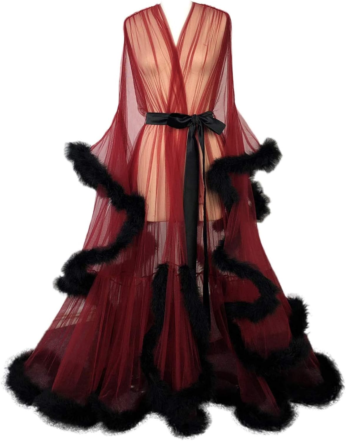 Tulle Illusion Fur Trim Floor Length Robe – Pyd Shop