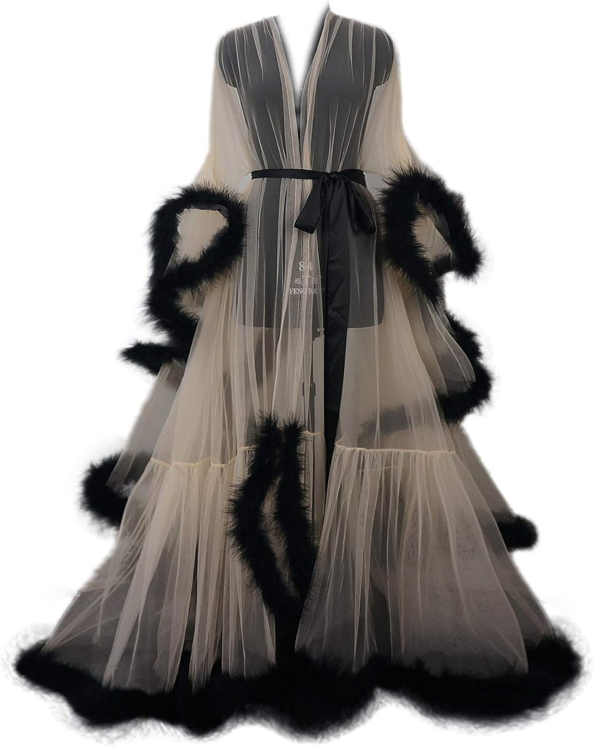 Tulle Illusion Fur Trim Floor Length Robe – Pyd Shop