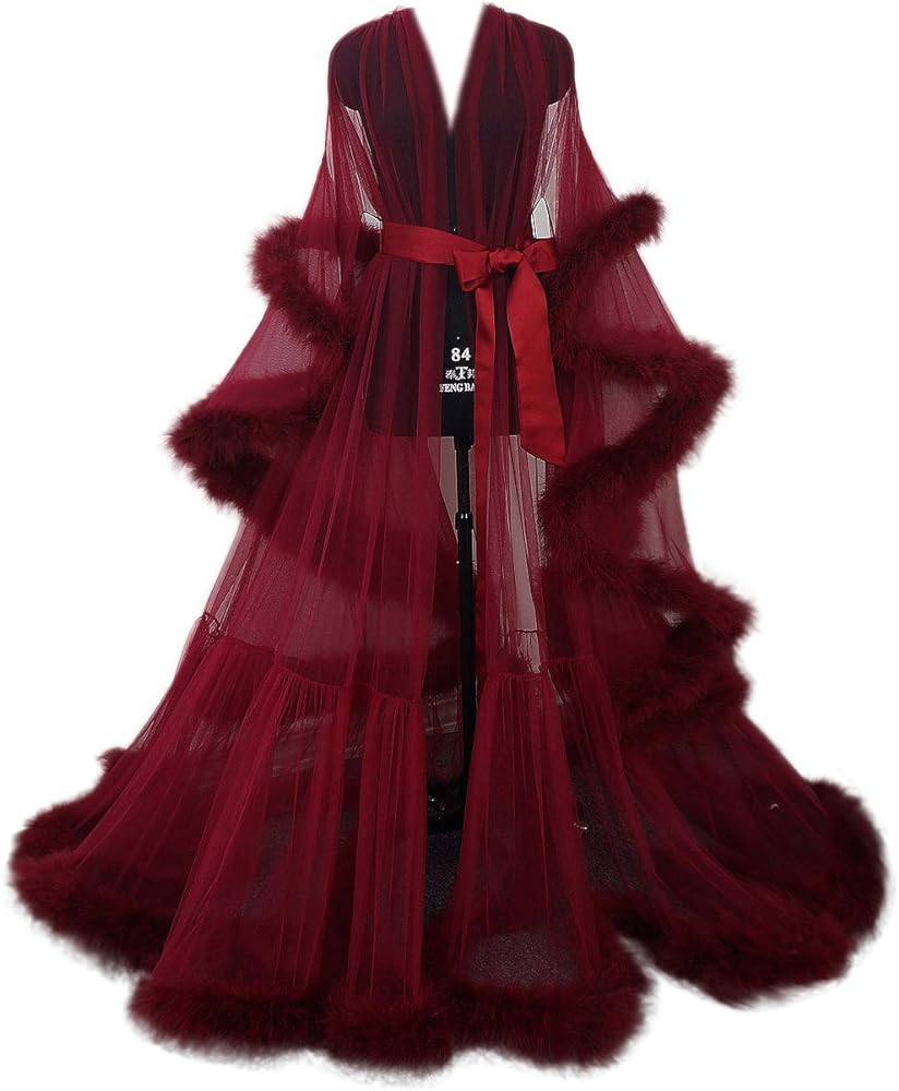 Tulle Illusion Fur Trim Floor Length Robe – Pyd Shop