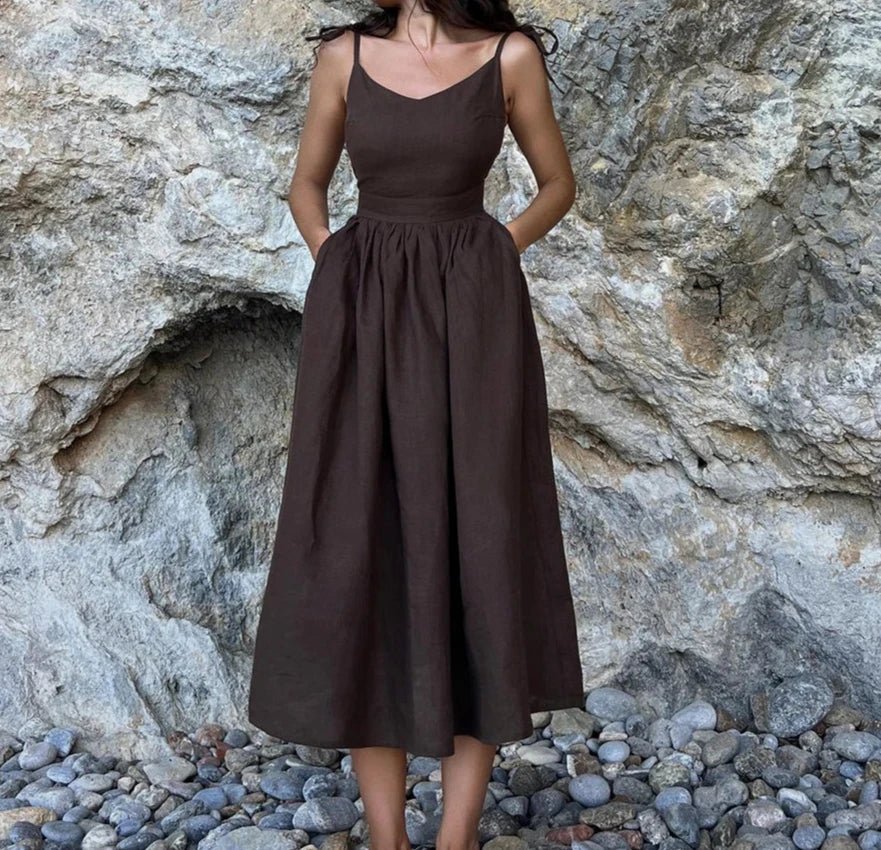 A-line Sling Cotton V-neck Dress