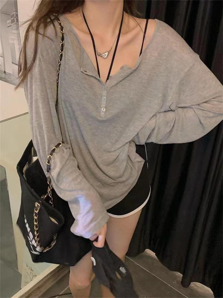 Pydshop Girls Solid Casual Long Sleeved T-shirt Women's Smock Tops Sexy Thin Transparent Tee Shirts Korean Loose T-shirt Streetwear