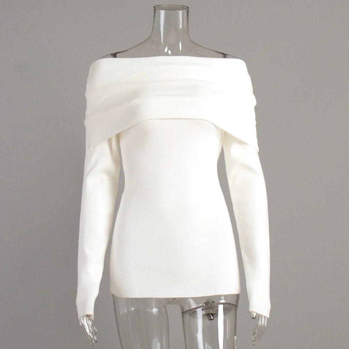 Pydshop Women's Sweater Pullovers Long Sleeve Knitted One-Shoulder Sexy Slim Top Solid Color Autumn Winter  Fashion CasualChristmas Gifts