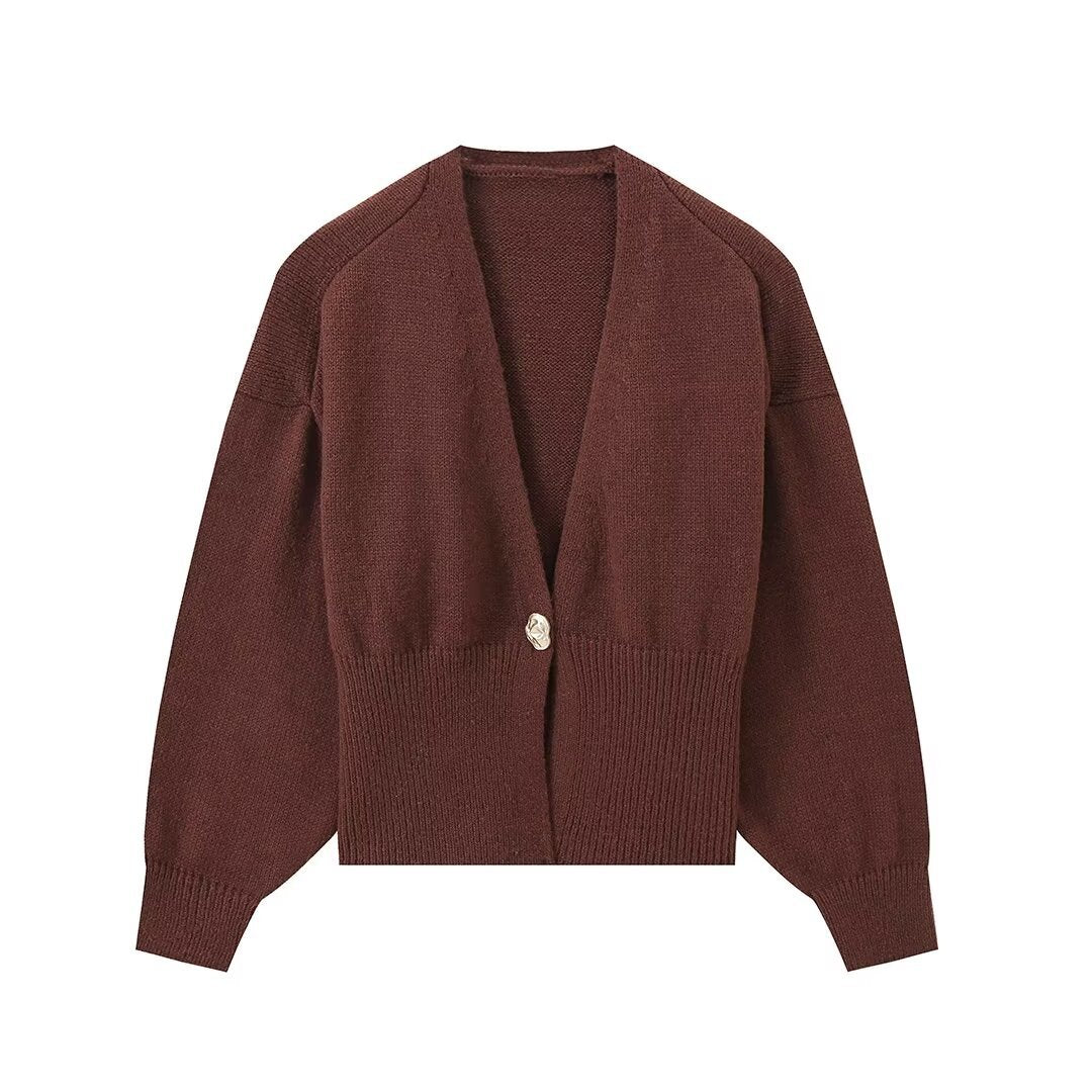 Pydshop Chic Solid Button Knitted Cardigan Women Casual Deep V Neck Long Sleeve Slim Warm Sweater Autumn New Lady Fashion Top