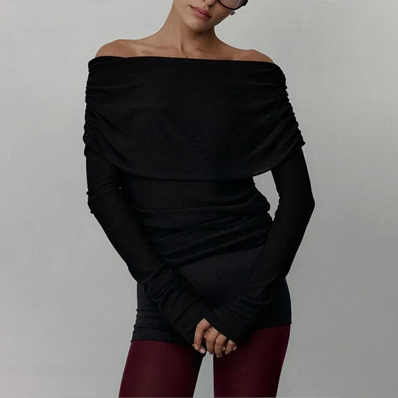 Pydshop Women's Sweater Pullovers Long Sleeve Knitted One-Shoulder Sexy Slim Top Solid Color Autumn Winter  Fashion CasualChristmas Gifts