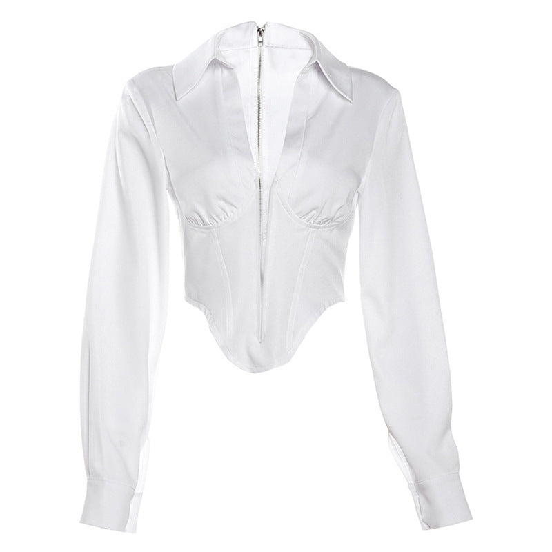 Pydshop Deep V Neck Cover-up Women Turn Collar Solid Slim Sexy Crop Tops Hot Girls Street Casual Club Y2k Elegant Shirts LadiesChristmas Gifts