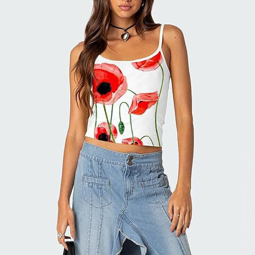 Tulip Mushroom Print Rib Tank Top