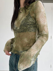 Pydshop Green Tie Dye Fishnet Long Sleeve Top