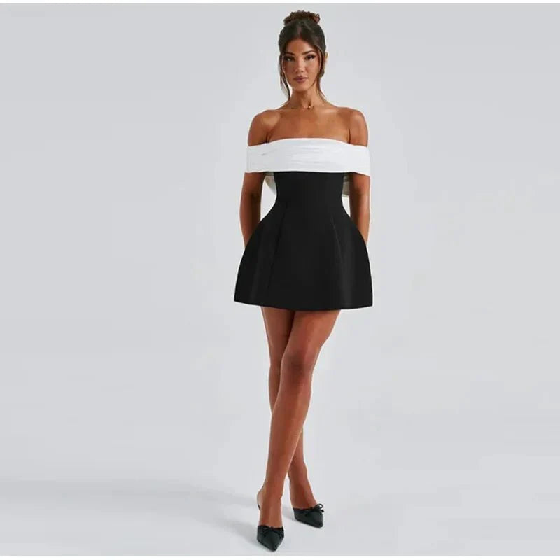 Back Bow Off-Shoulder Mini Dress