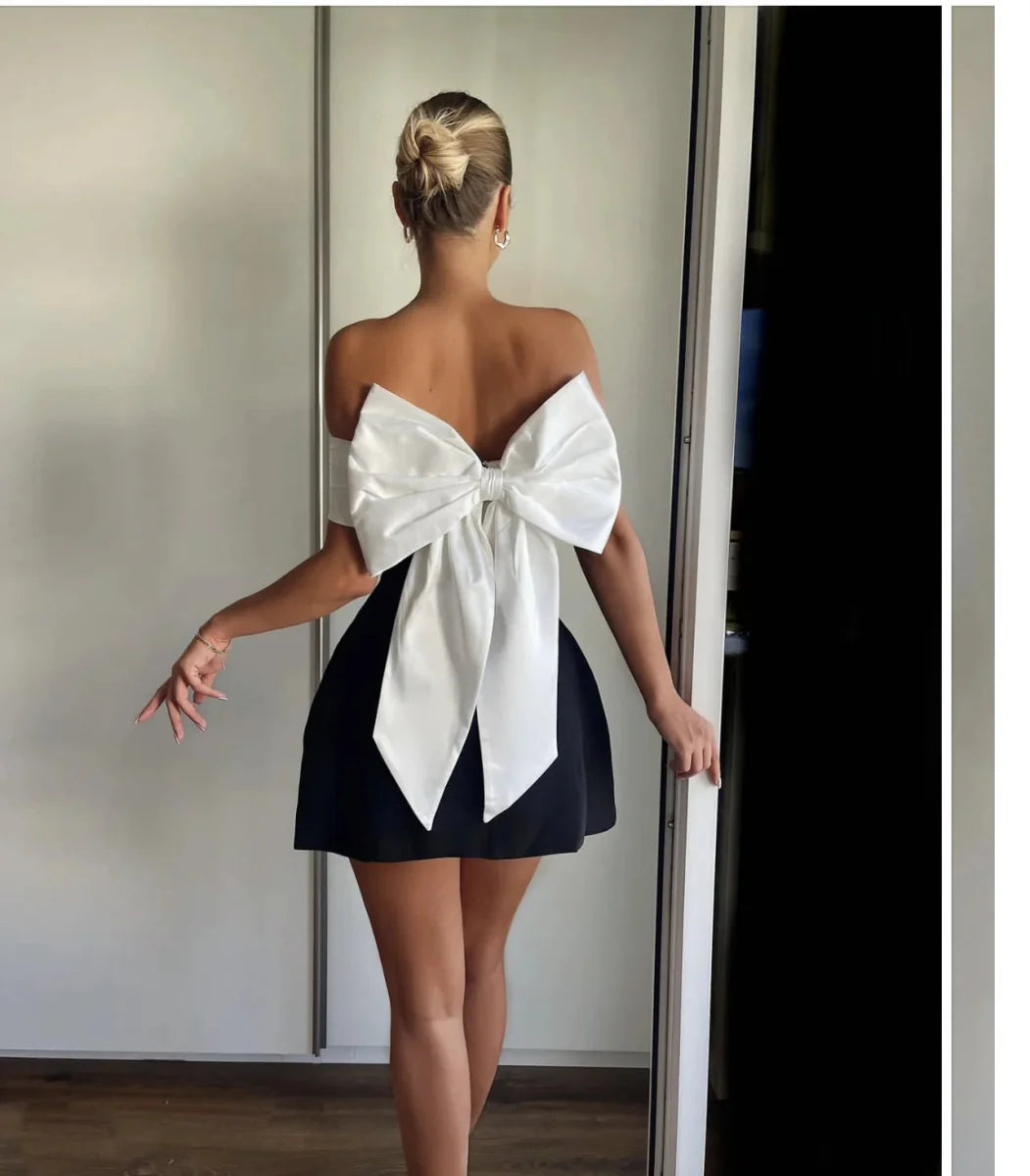 Back Bow Off-Shoulder Mini Dress