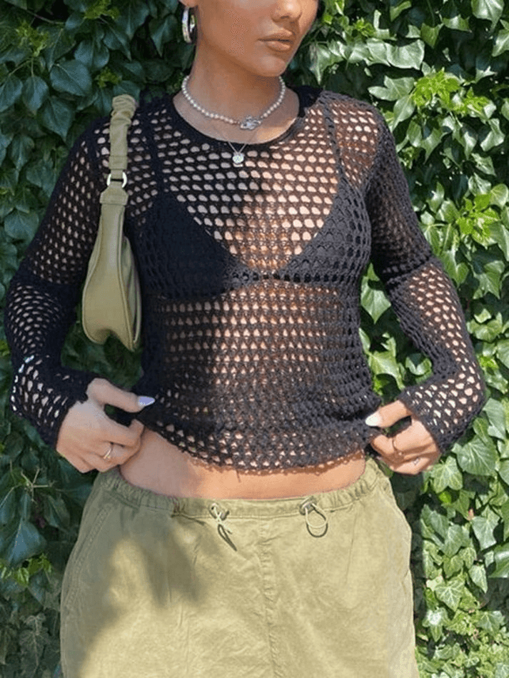 Pydshop Backless Crochet Hollow Knit Crop Top