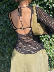 Pydshop Backless Crochet Hollow Knit Crop Top