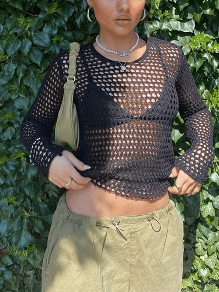 Pydshop Backless Crochet Hollow Knit Crop Top