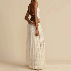 Backless Cropped Halter Tops+drawstring Long Skirts 2 Piece Sets