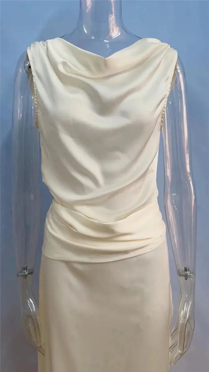 Backless High Split Satin Maxi Dress
