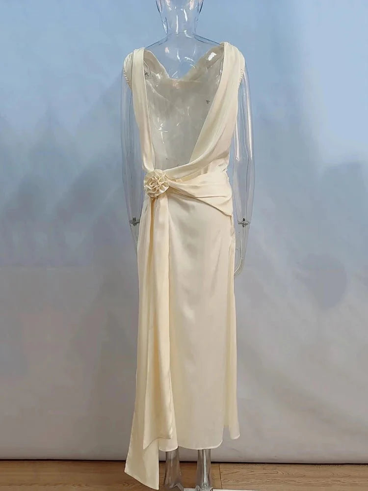 Backless High Split Satin Maxi Dress