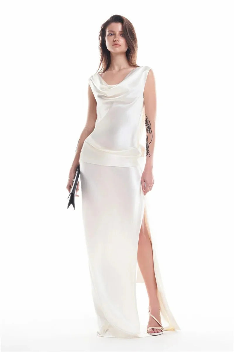 Backless High Split Satin Maxi Dress