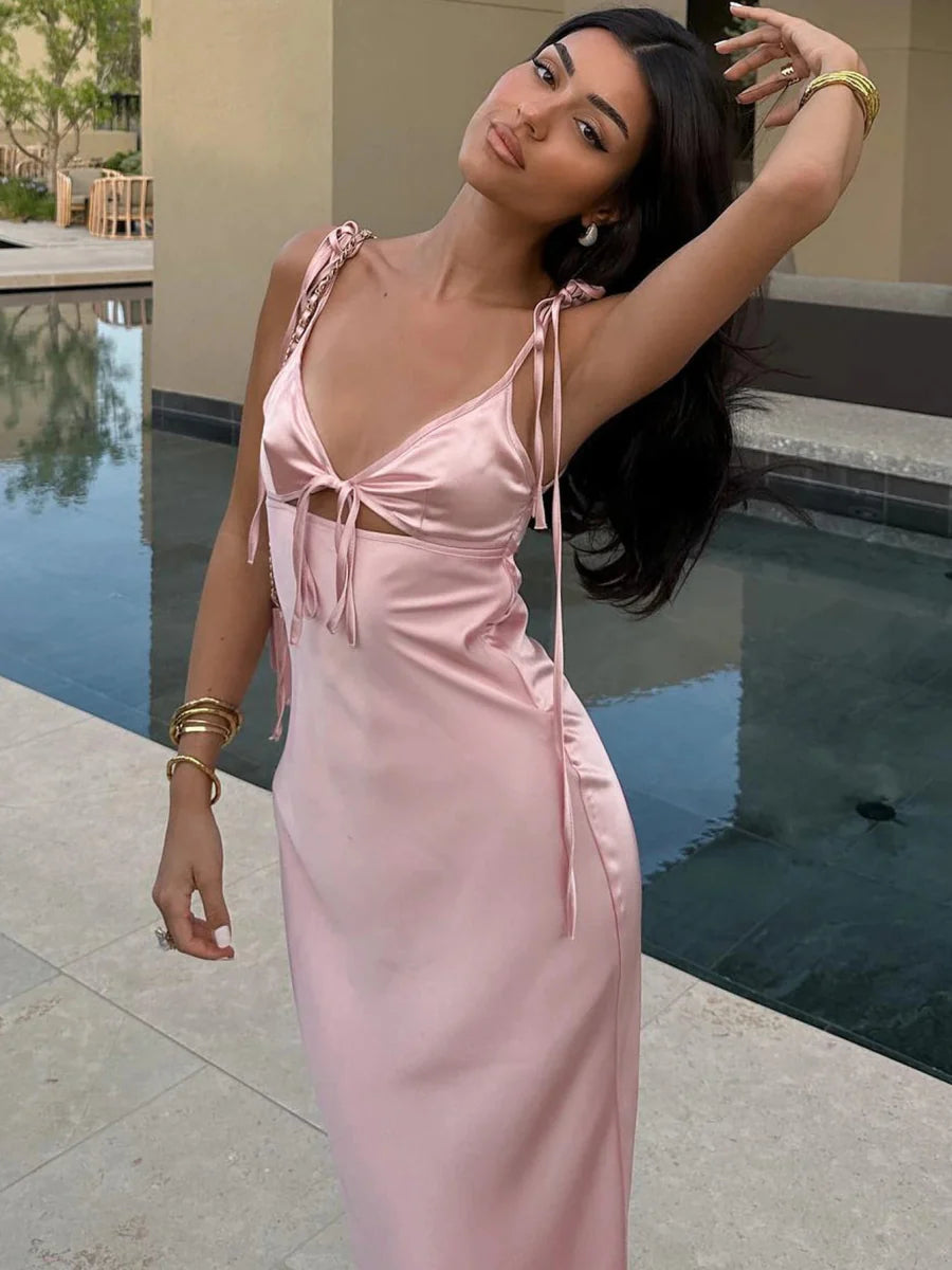 Backless Lace-Up Cut-Out Midi Dress