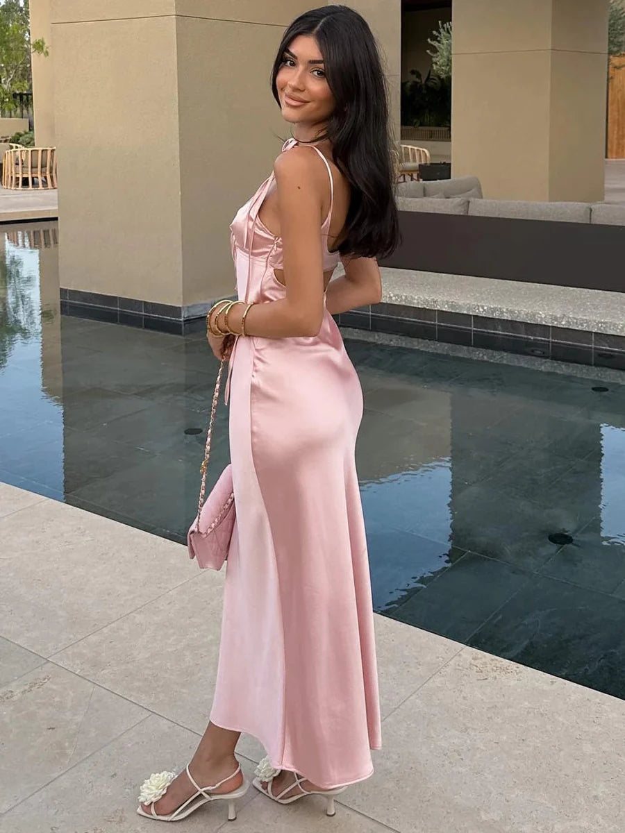 Backless Lace-Up Cut-Out Midi Dress