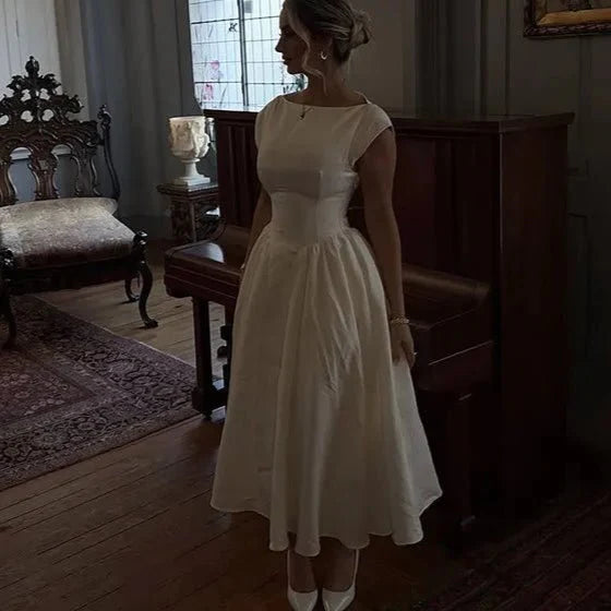Backless O-Neck A-Line High Waist Dress