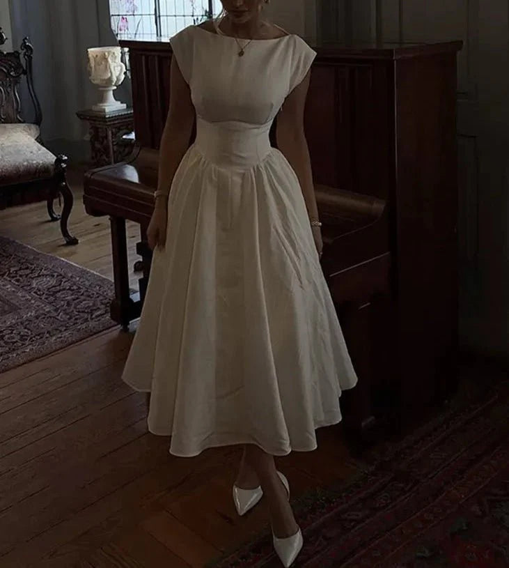 Backless O-Neck A-Line High Waist Dress