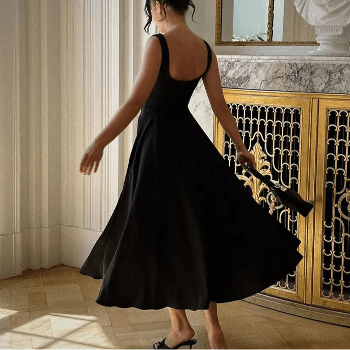 Backless O-Neck A-Line High Waist Dress