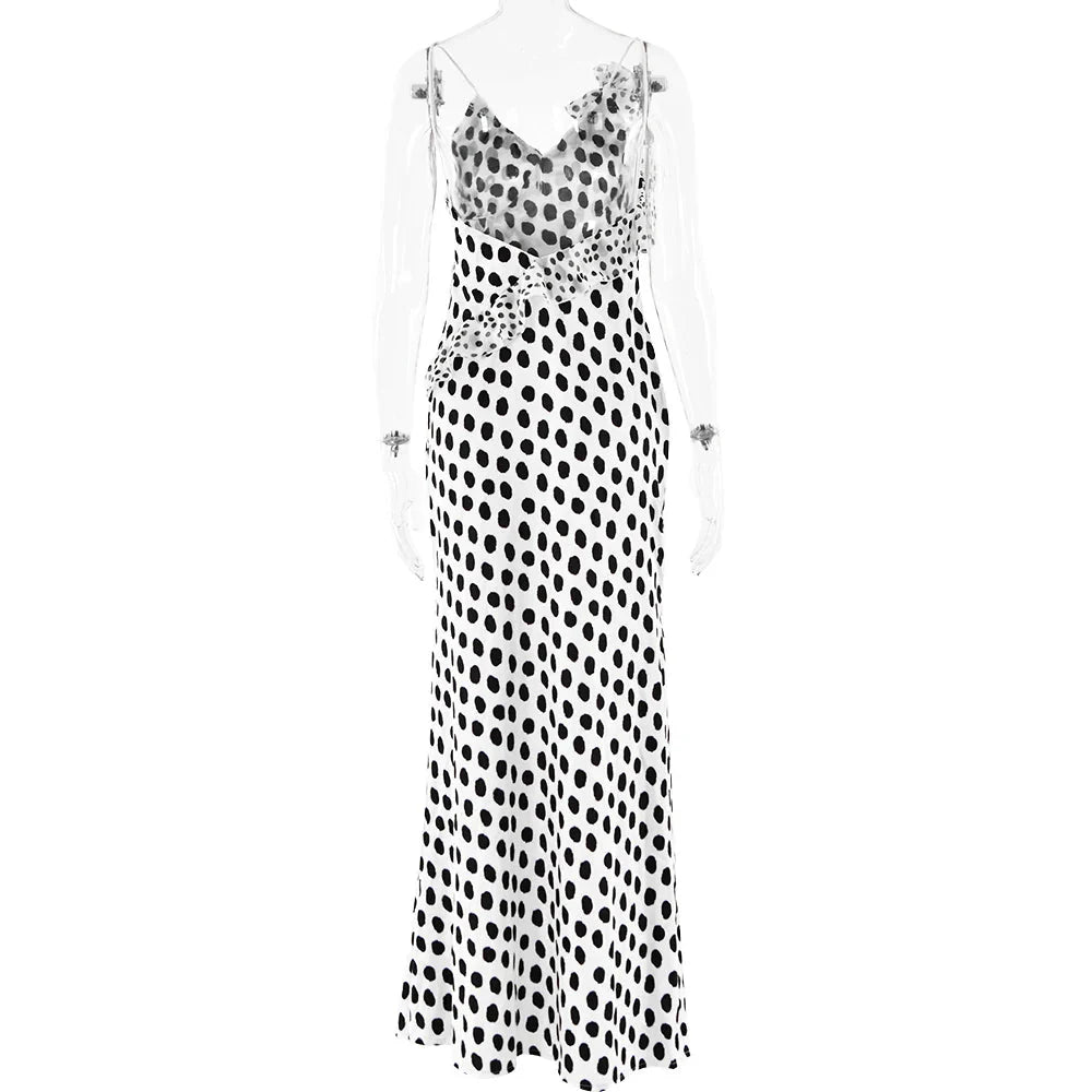Backless Spaghetti Strap Floral Dot Maxi Dress