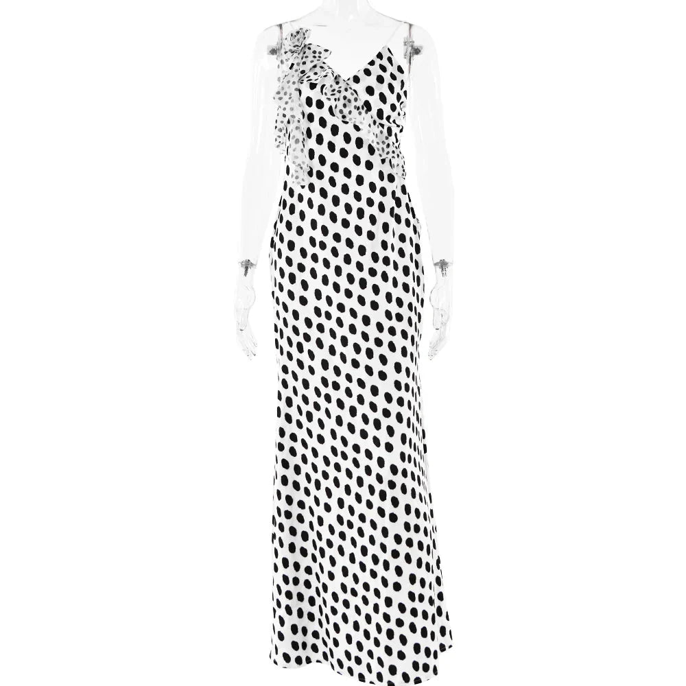 Backless Spaghetti Strap Floral Dot Maxi Dress