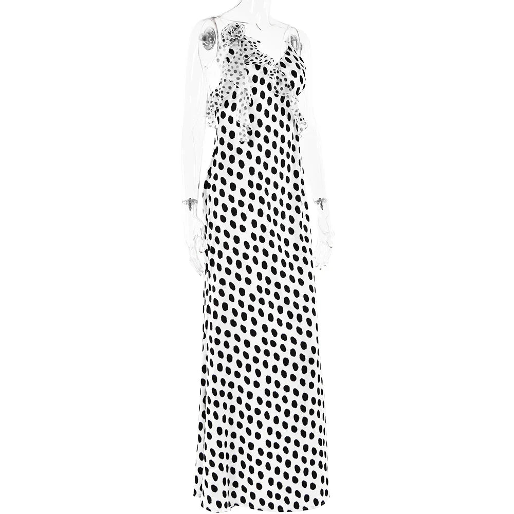 Backless Spaghetti Strap Floral Dot Maxi Dress