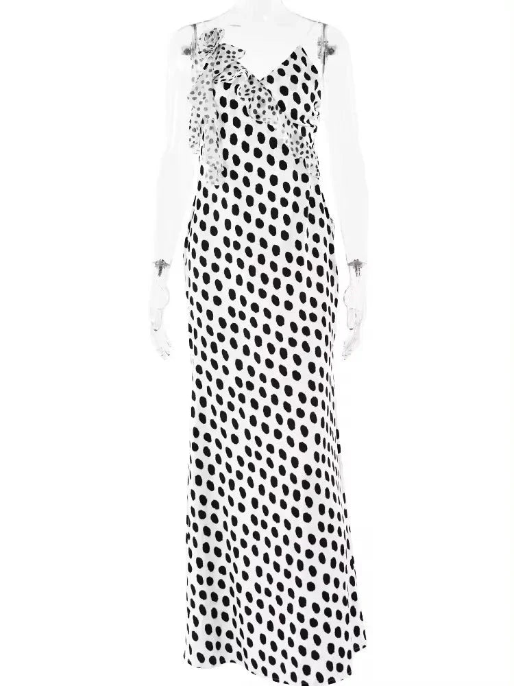 Backless Spaghetti Strap Floral Dot Maxi Dress