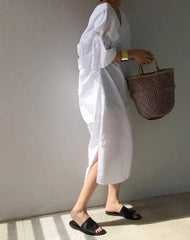 Backless V-neck Short Sleeves Side Slit Dresses