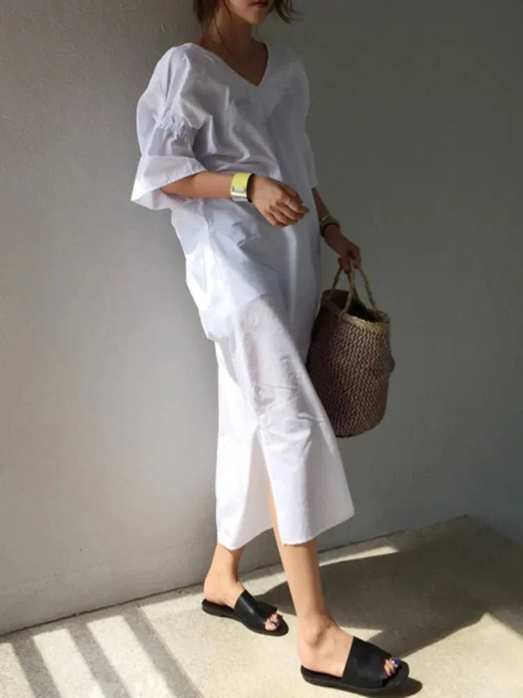 Backless V-neck Short Sleeves Side Slit Dresses